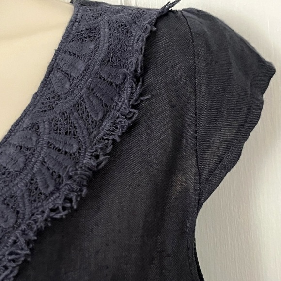 Lina Tomei Made in Italy linen shift dress Crochet S Summer Chic Vacation - Picture 3 of 11
